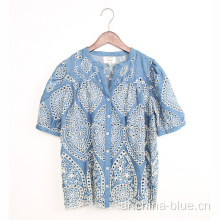 Ladies Broidery Shortsleeve Blouse